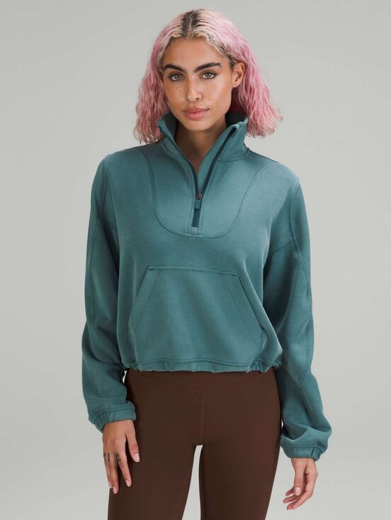 lululemon athletica Tops - Lululemon Brushed Softstreme Ribbed Half Zip In Green Jasper 10